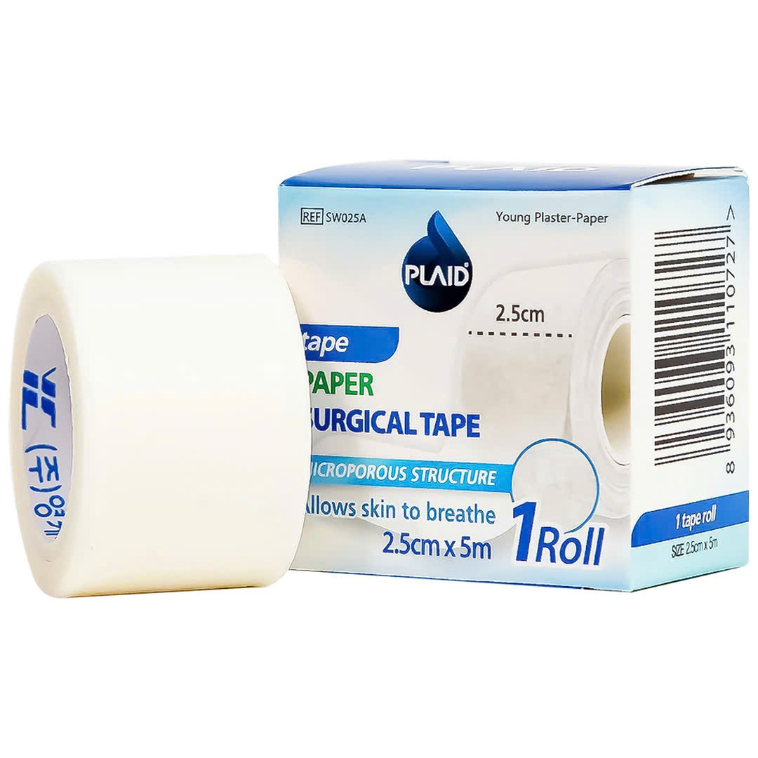 băng cuộn giấy plaid young plaster paper 2.5cmx5m giúp cố định băng gạc và dụng cụ y tế young chemical